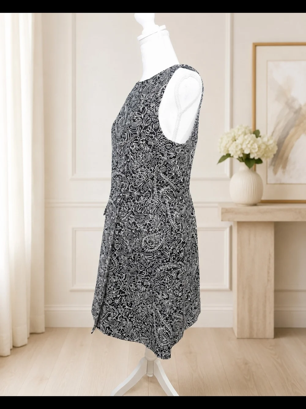 Tory Burch Black White Abstract Print Asymmetrical Midi Dress Size 12